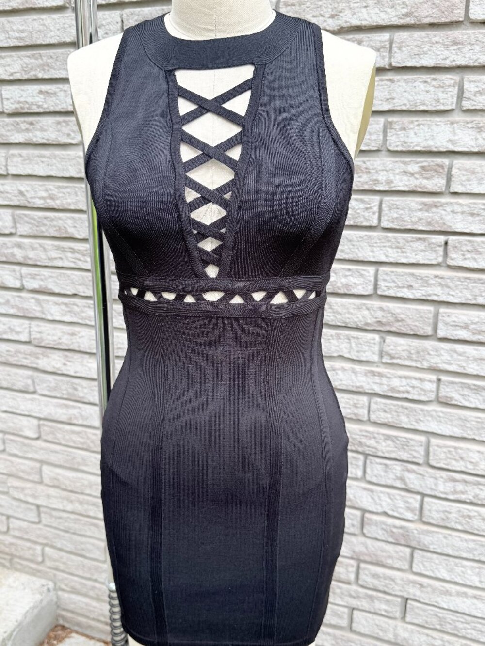 Guess Lattice Cutout Bandage Mini Dress Black XS